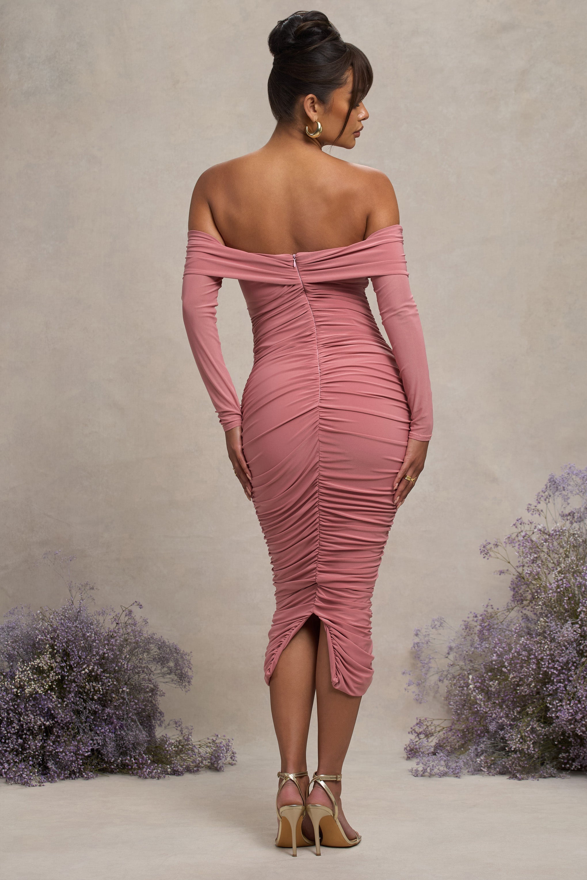 Neva | Blush Bardot Twist Maternity Midi Dress