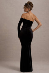 Sandrine | Black Velvet One-Sleeve  Maxi Dress