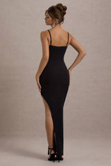Ignacia | Black Asymmetric Maxi Dress With Embellished Sequin Detail