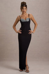 Ignacia | Black Asymmetric Maxi Dress With Embellished Sequin Detail