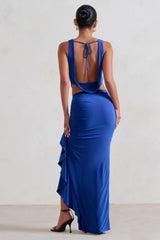 La Belle | Blue Ruffle Maxi Skirt With Thigh Split