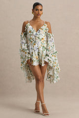 Anaya | Lemon Floral Print Chiffon Playsuit With Long Sleeves