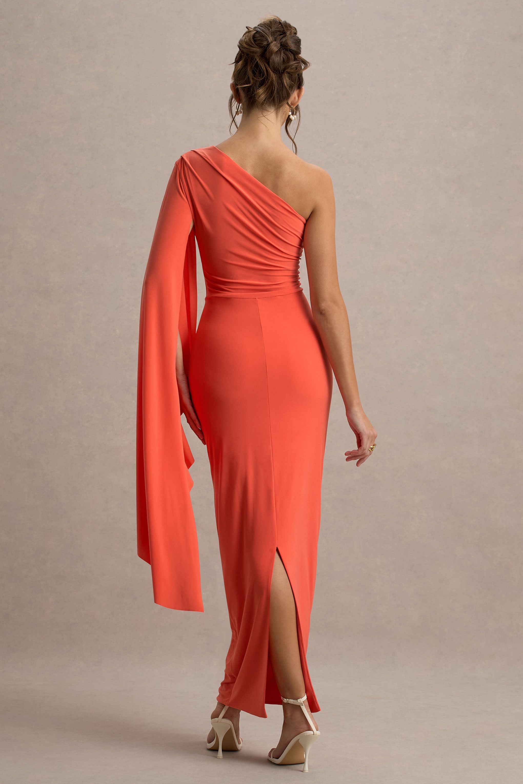 Clementina | Orange Asymmetric Cape Sleeve Maxi Dress
