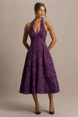 Isabeau | Burgundy Satin Plunge-Neck Midi Dress