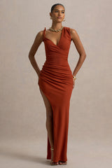Island Girl | Rust Asymmetric Maxi Dress With Split