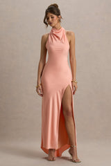 Priero | Peach Cowl Halter-Neck Open Back Maxi Dress