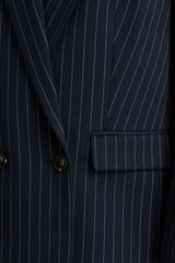 Alana | Navy Pinstripe Plunge-Neck Tailored Blazer