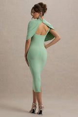 Cecille | Light Green Midi Dress With Cape Sleeve Detail