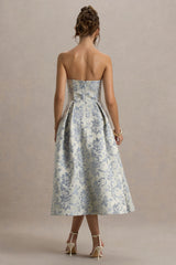 One Wish | Light Blue Jacquard Sweetheart Midi Dress