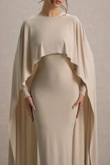 Belinda | Champagne Draped Maxi Dress With Cape Sleeves