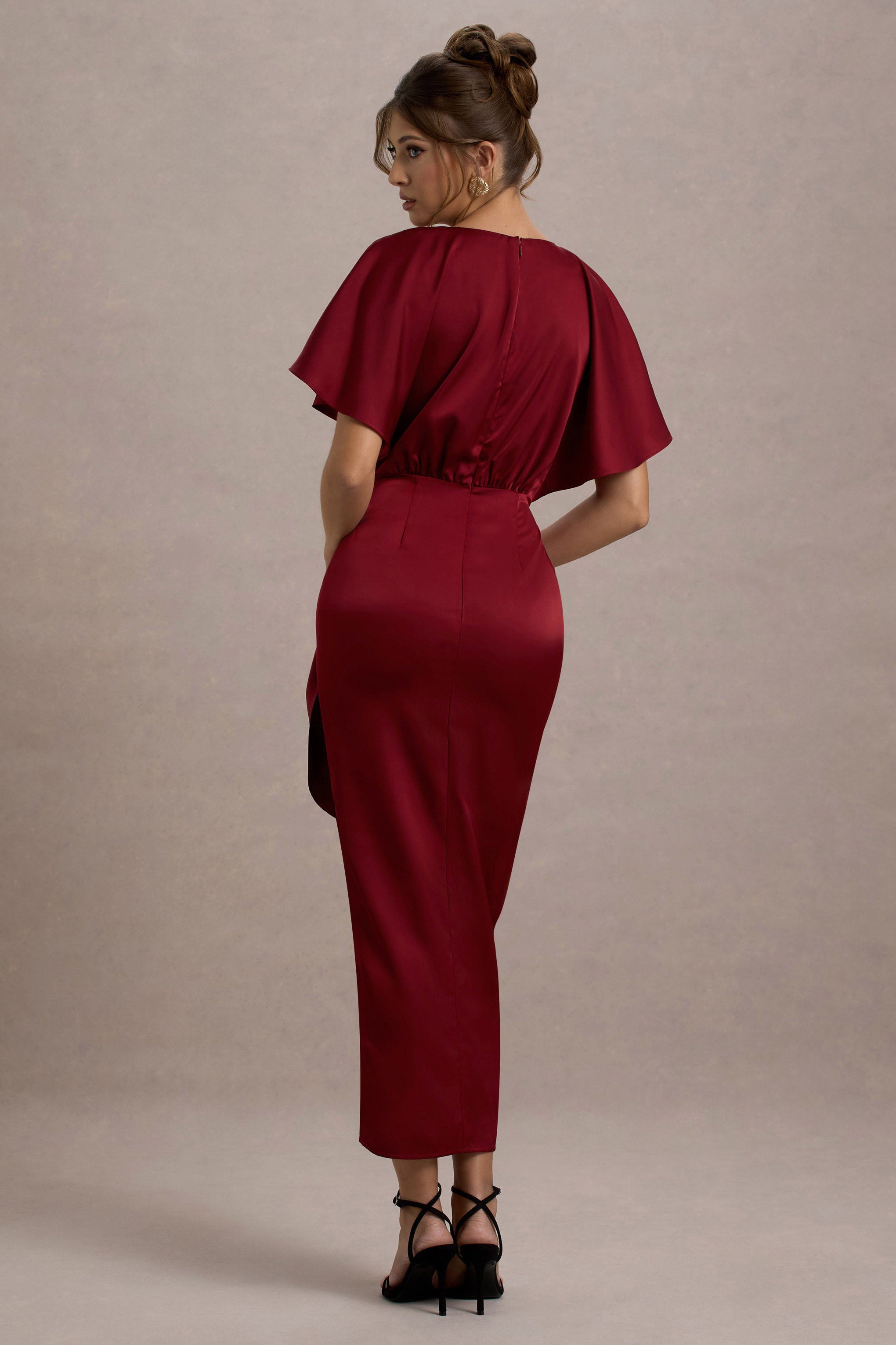 Mika | Port Satin Short-Sleeve Wrap Midi Dress