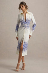 Zephy | Wisteria Print Belted Shirt Midi Dress