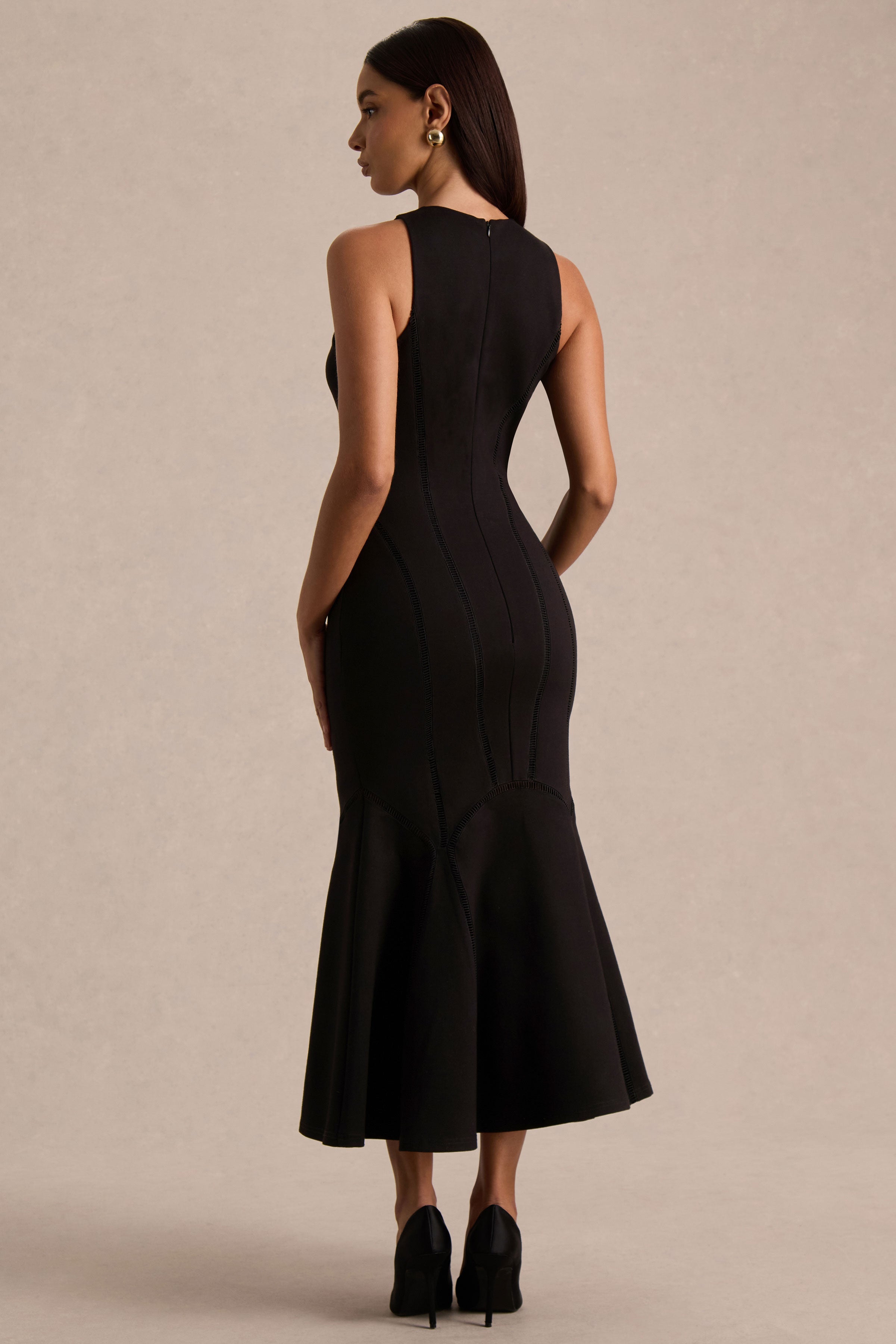 Sally | Black Crew-Neck Midi Dress With Drop Waist