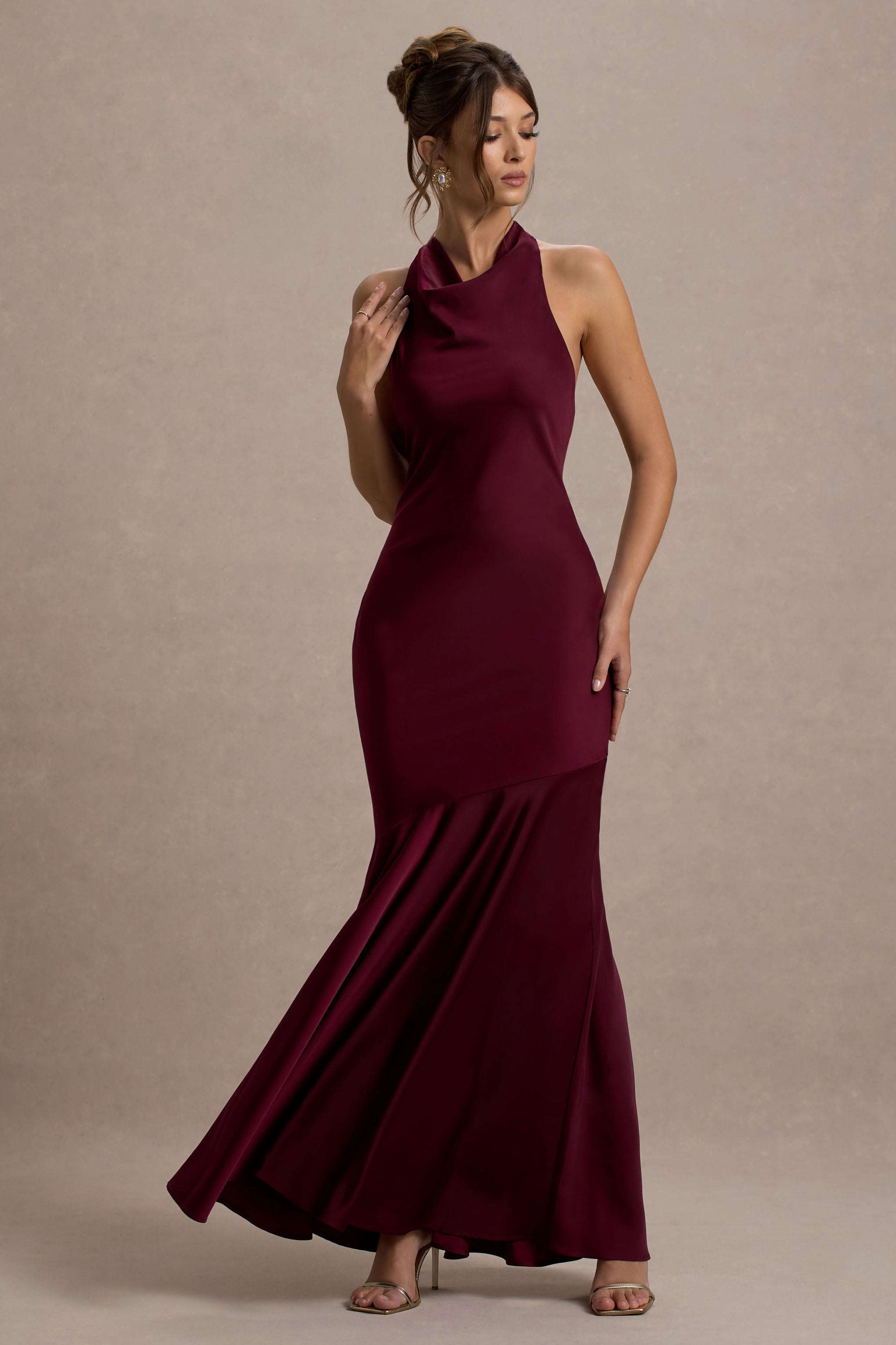 Amelita | Port Satin Cowl-Neck  Maxi Dress