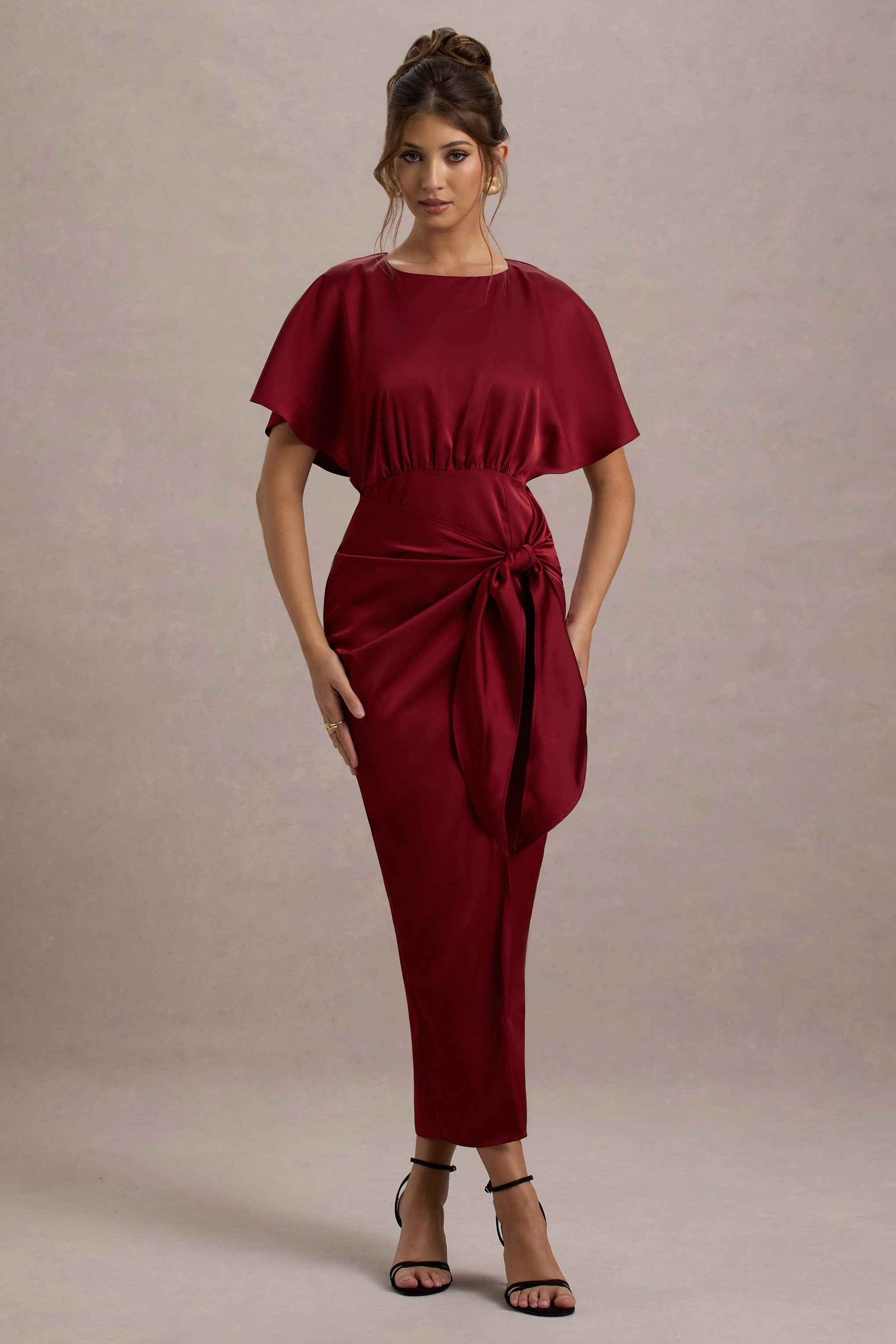 Mika | Port Satin Short-Sleeve Wrap Midi Dress