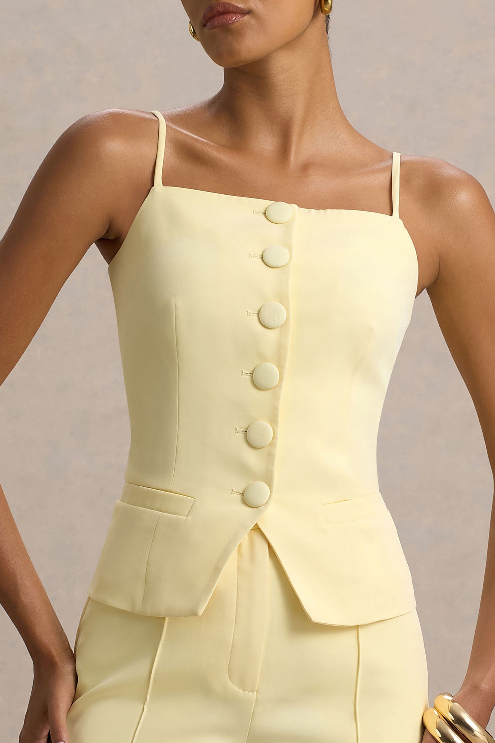 Nellie | Lemon Tailored Button-Up Top