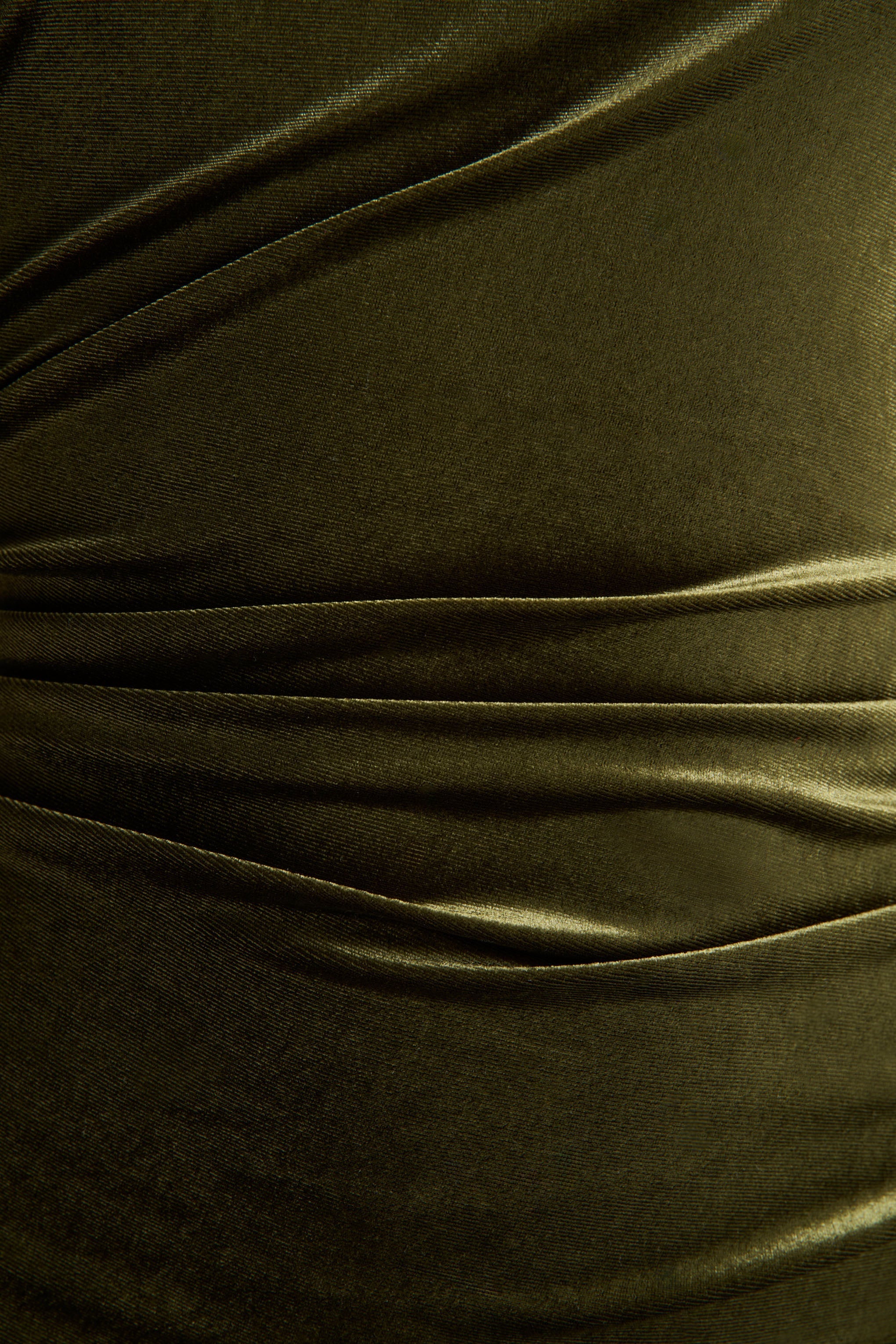 Novine | Olive Velvet High-Neck Midi Dress