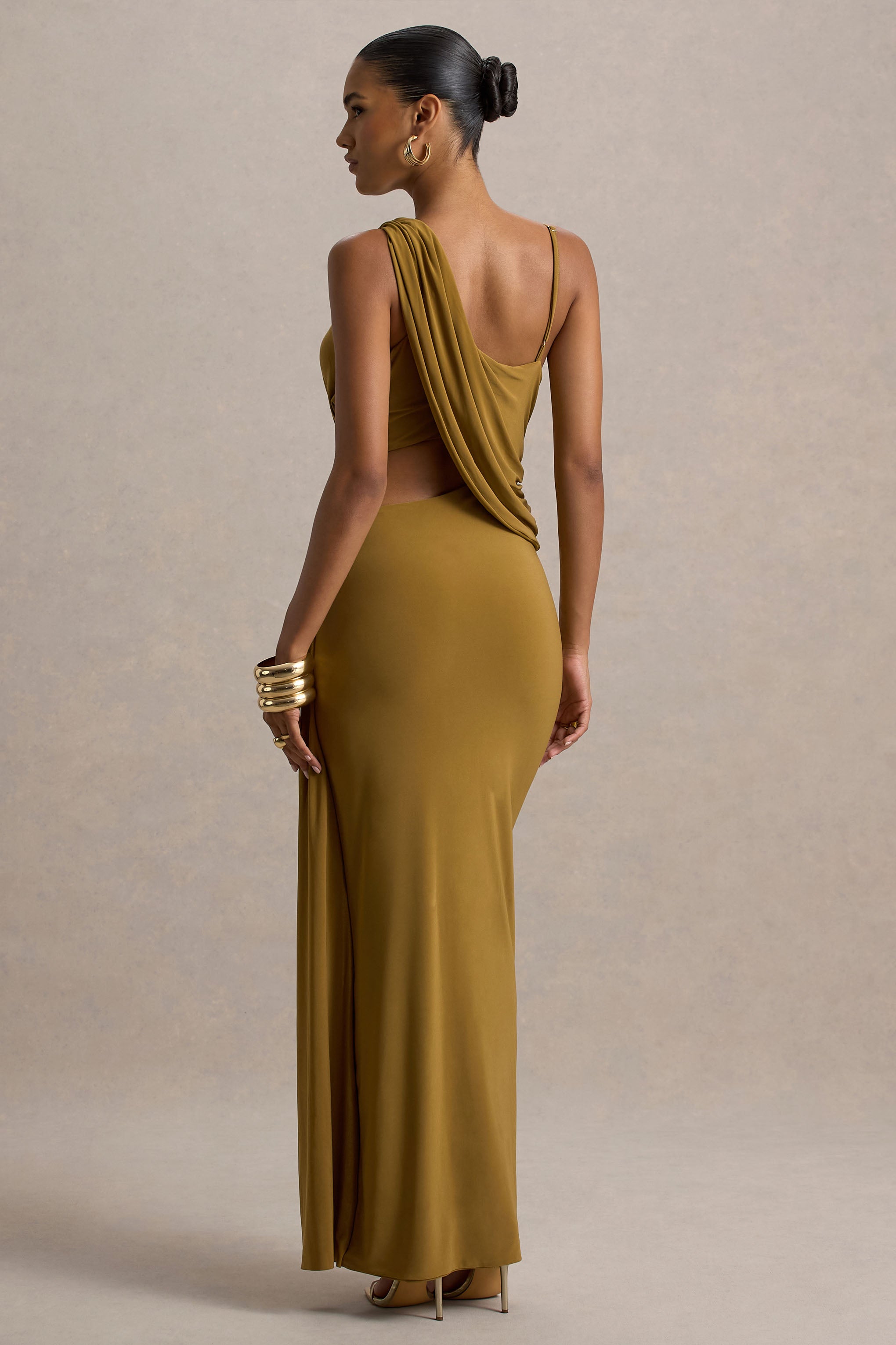 Storm | Camel Asymmetric Maxi Dress With Cut-Out Details