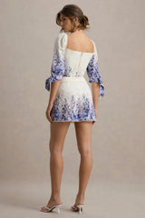 Bibi | Wisteria Print Linen Puff-Sleeve Top