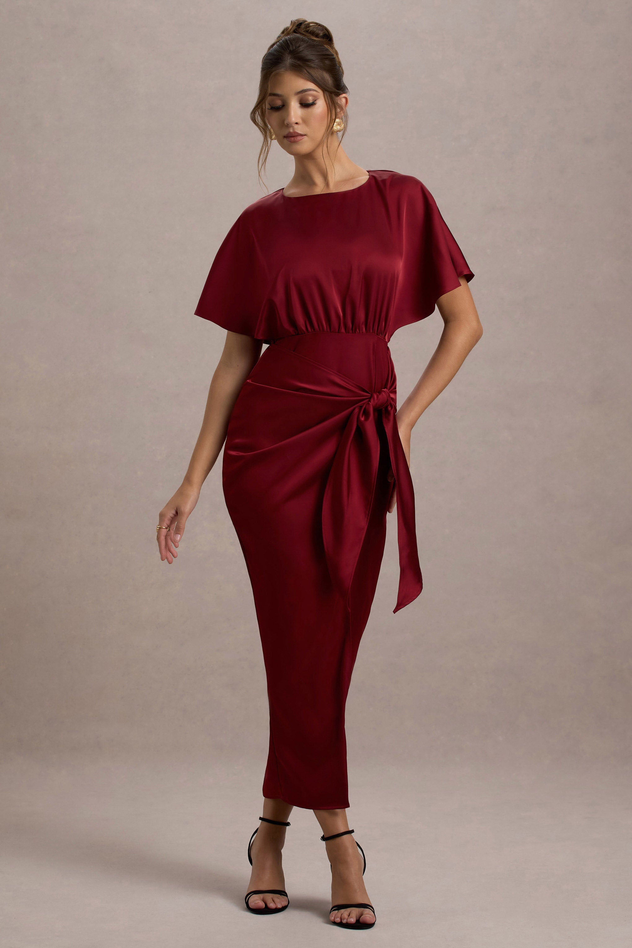 Mika | Port Satin Short-Sleeve Wrap Midi Dress