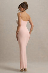 Emmalou | Pink & White Strappy Split Maxi Dress With Bow