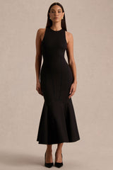Sally | Black Crew-Neck Midi Dress With Drop Waist