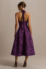 Isabeau | Burgundy Satin Plunge-Neck Midi Dress